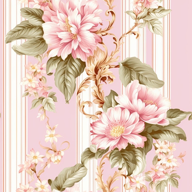 Impression de style campagnard floral rose rayé carrelé à motif sans couture pour papier d'emballage de papier peint avec des fleurs de rose de campagne anglaise pour le tissu de scrapbooking et la conception de produits