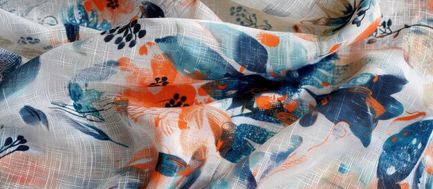 Photo impression de tissu moderne pour les textiles de plage d'été avec un effet de coton de lin