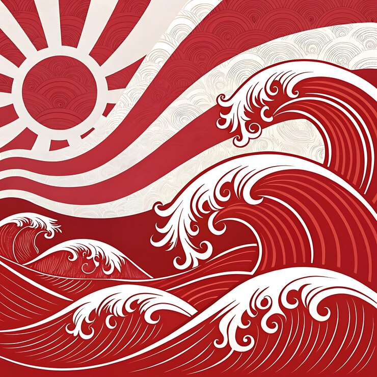 Photo l'impression vibrante à ondes rouges inspirée de l'art japonais
