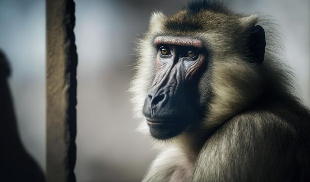 Photo un impressionnant babouin hamadryas exposé les magnifiques et dangereux singes sauvages du zoo en captivité