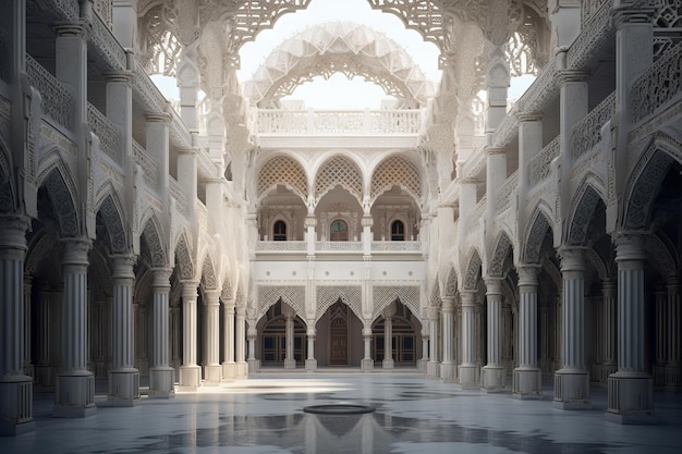 Un impressionnant bâtiment de palais islamique de style classique avec de grandes colonnes et des arches Generative AI