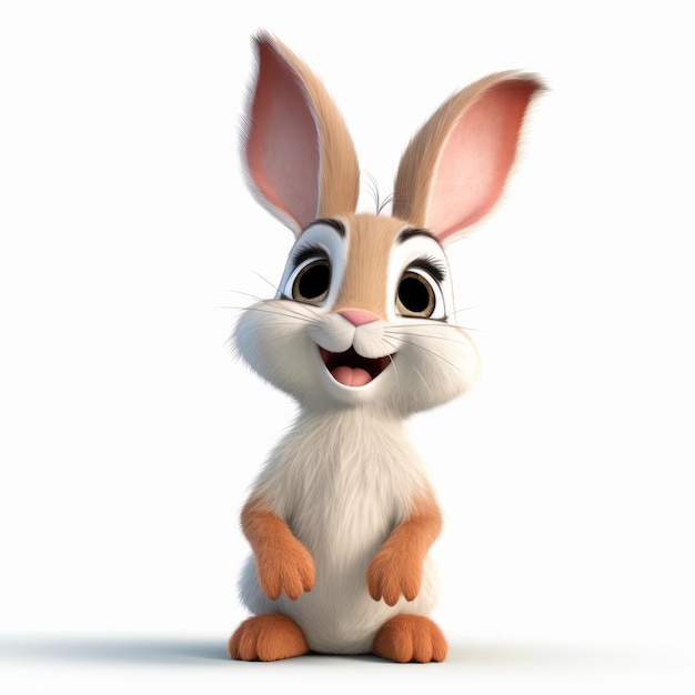 Impressionnant lapin de dessin animé de style Pixar avec de grandes oreilles et des yeux ouverts