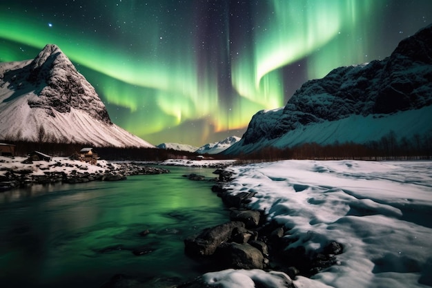 Une impressionnante aurore boréale dans le ciel nocturne Lumière du Nord colorée Illustration générative d'IA