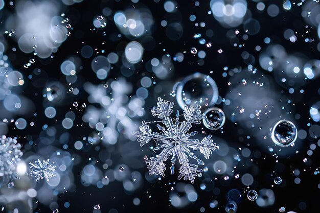 Une impressionnante bulle de flocons de neige scintillants avec une texture complexe de cristaux de glace