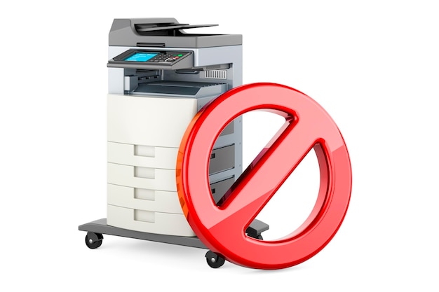 Photo imprimante multifonction de bureau mfp avec rendu 3d de symbole interdit