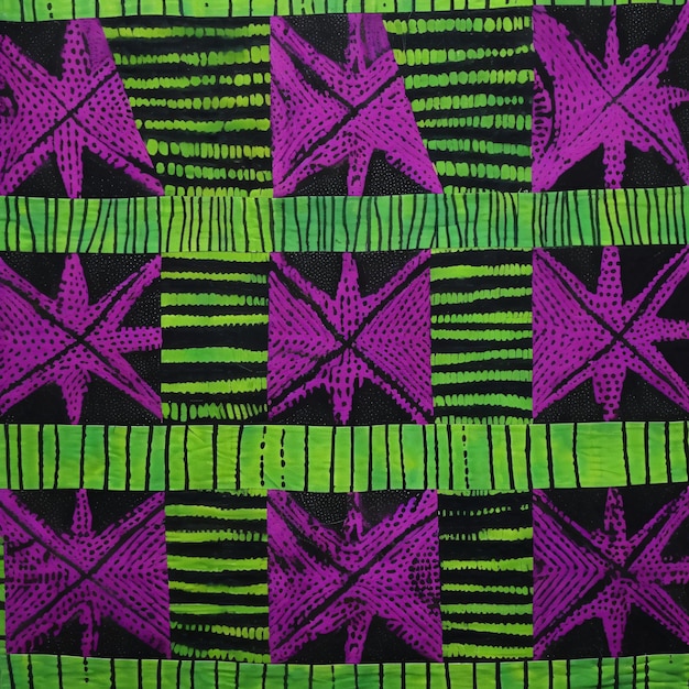 Photo imprimé ethnique tribal africain de bogolan fabric vert pourpre tissu de boue de cire à motif sans couture