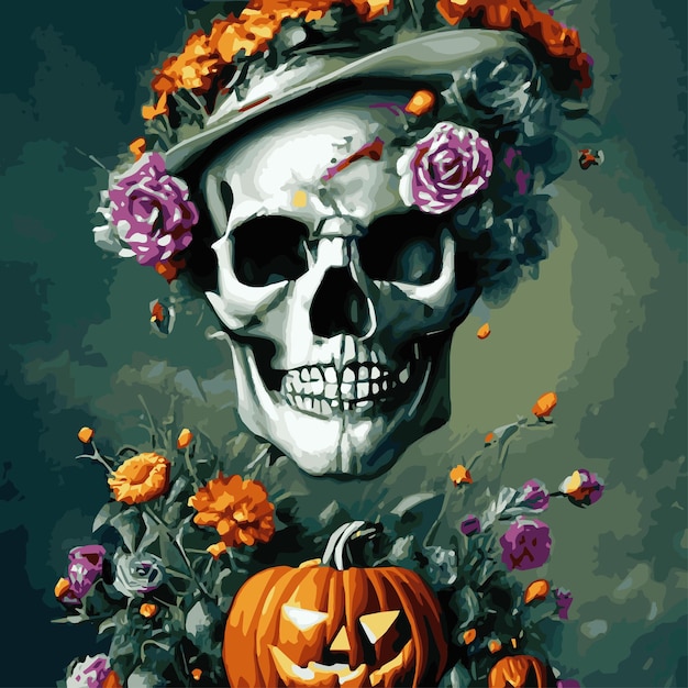 Imprimer Crâne humain fleurs tropicales exotiques Jour des morts crânes et fleurs illustration vectorielle vintage Typographique