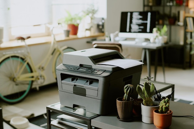 Imprimeur et plantes d'intérieur au bureau