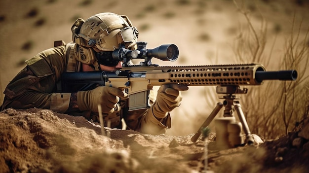 Photo inaction navy seal sniper avec fusil ia générative