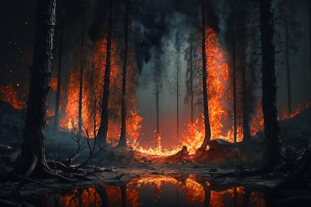 Incendie dans la forêt Cataclysme catastrophe naturelle illustration