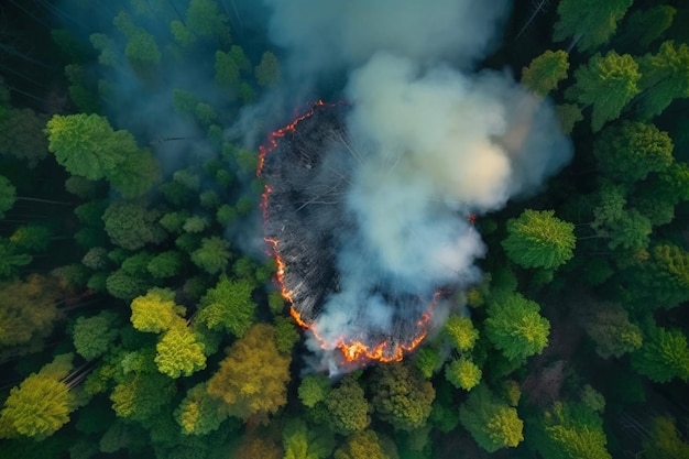 Incendie dans la forêt en été avec cataclysme de catastrophe naturelle de fumée généré par l'IA