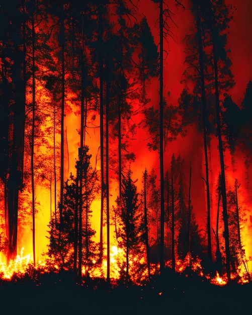 Incendie dans la forêt la nuit illustration générative de l'IA