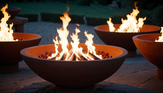 Incendie dans de petits pots de boue à usage cérémoniel généré de près