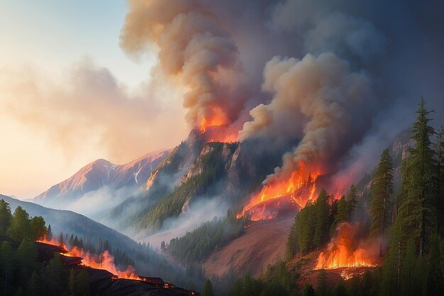 Incendie de forêt dans les montagnes