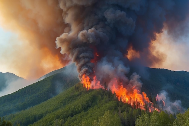Incendie de forêt dans les montagnes
