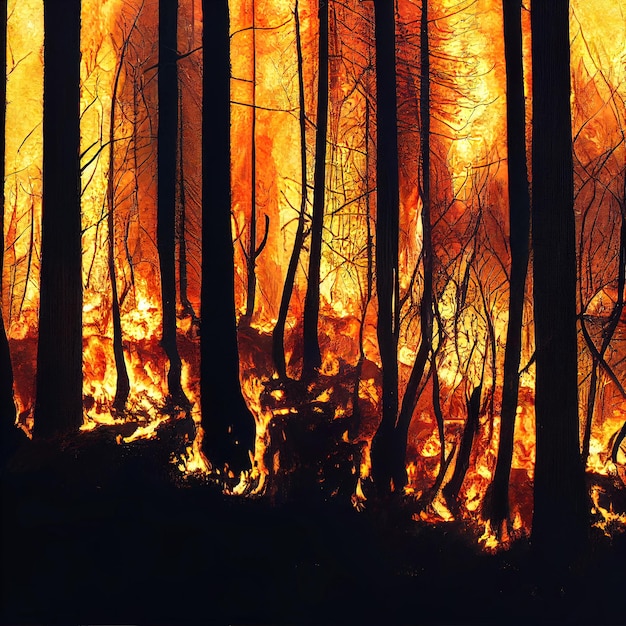 Photo incendie de forêt malheureux 3d illustré