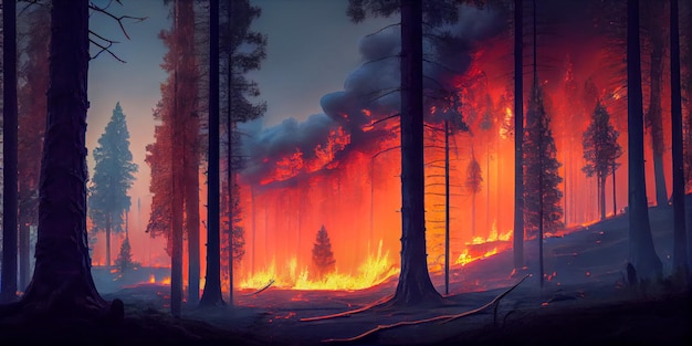 Photo incendie de forêt terrifiant hors de contrôle ia générative