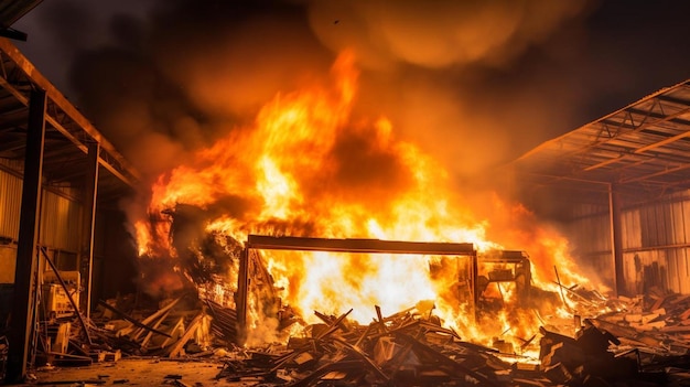 Photo un incendie qui brûle à l'intérieur d'un bâtiment