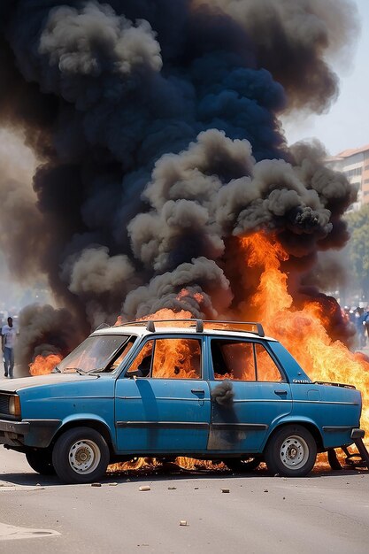 Photo incendie de voiture, émeute, crime contre le gouvernement.