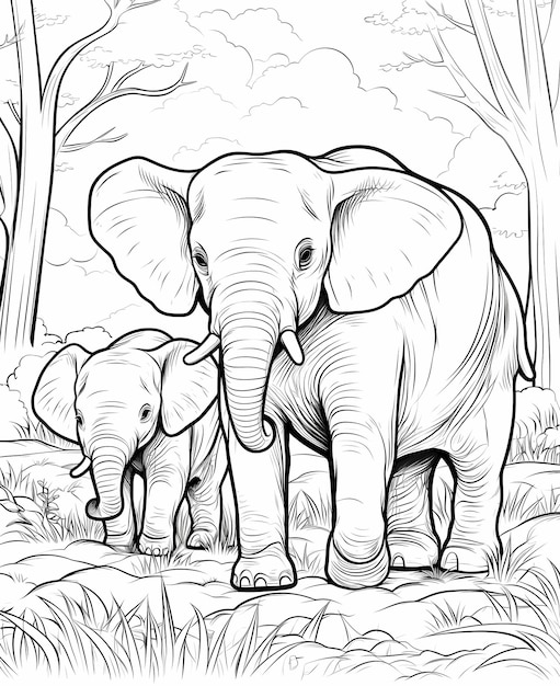 Incroyable flic éléphant noir et blanc coloriage pour enfants