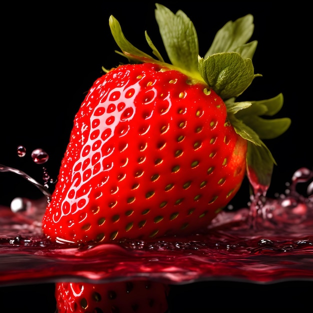 Incroyable fraise avec des éclaboussures d'eau et des gouttes ai génératives isolées