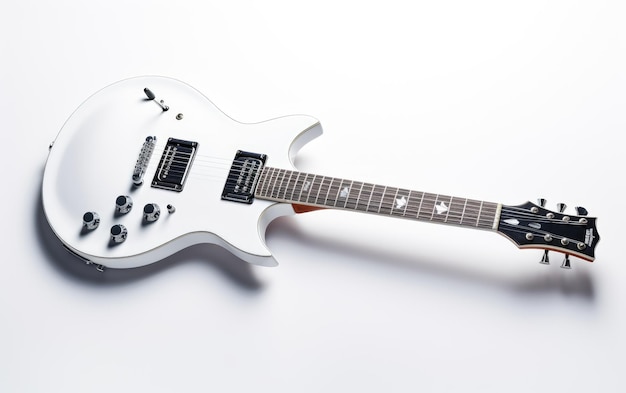 Une incroyable guitare électrique rock blanche isolée sur un fond blanc