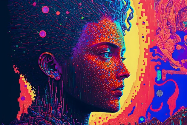 Photo incroyable illustration de portrait abstrait pop art et cyberpunk girl