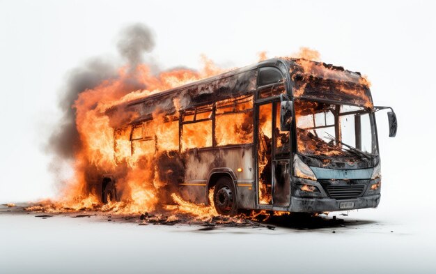 Photo un incroyable incendie dans une ambulance isolée sur fond blanc