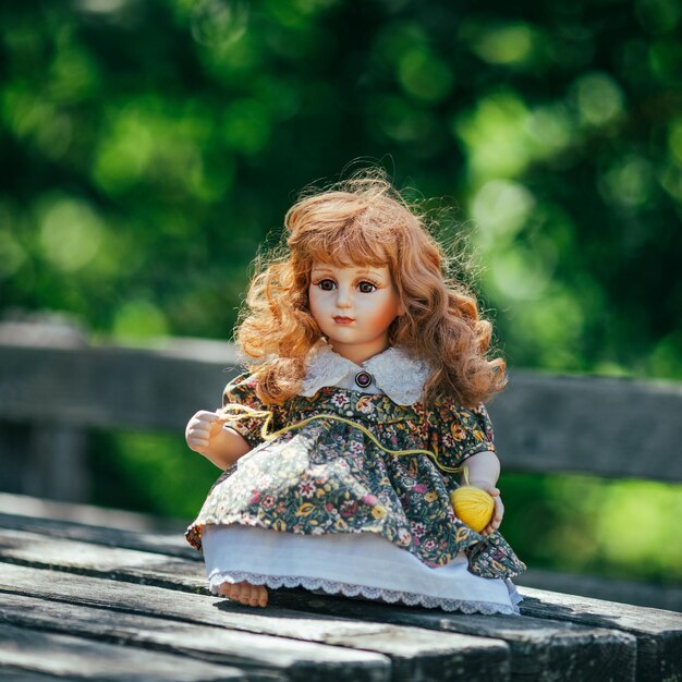 Incroyable jouet de poupée en porcelaine vintage réaliste avec mise au point sélective des yeux bruns