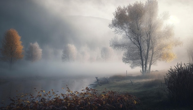 Incroyable paysage d'automne brumeux de la faune Art numérique