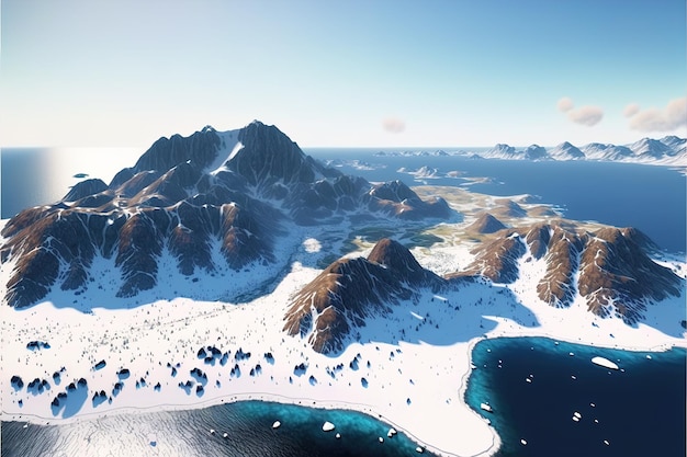 Incroyable paysage hivernal de montagnes couvertes de neige et de glace vue aérienne