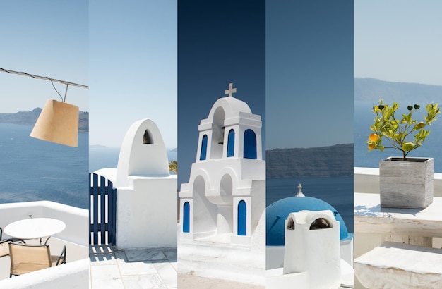 Incroyable Santorin, voyagez dans le collage des îles grecques. Vacances d'été