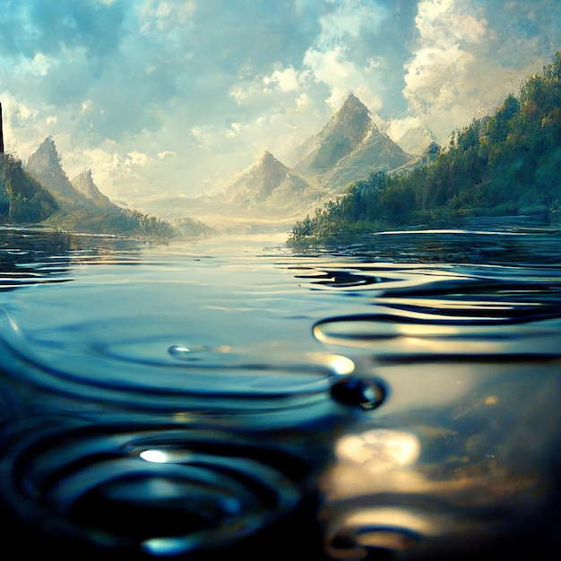 Incroyable Scène Pittoresque Ciel bleu parfait reflété dans l'eau Un magnifique panorama sur les montagnes