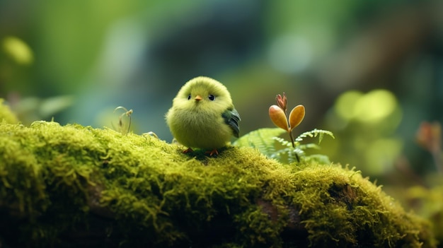 Incroyable très mignon petit oiseau de trèfle forêt moussue art généré par Ai élevé