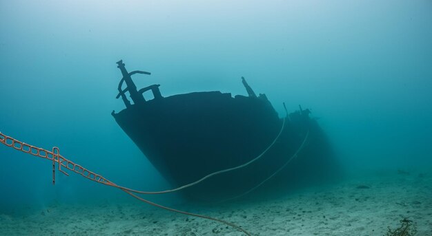 Incroyable vieux navire rouillé dans les profondeurs de la mer