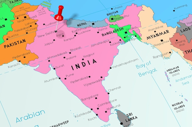 Inde New Delhi capitale épinglée sur la carte politique