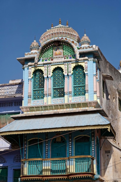 Inde, Rajasthan, Pushkar, façade d'un ancien bâtiment indien