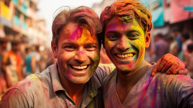 Photo inde vivez les couleurs vives de holi, la fête des couleurs, en participant à une communauté