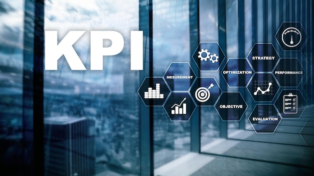 Indicateur de performance clé KPI Concept commercial et technologique Exposition multiple médias mixtes Concept financier sur fond flou