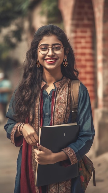 Une Indienne avec des lunettes et un livre à la main