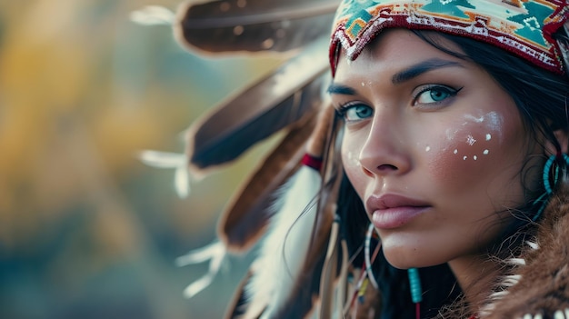 Photo une indienne sioux amérindienne sur le fond de la nature