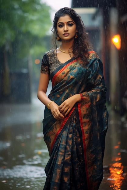 une indienne sous la pluie