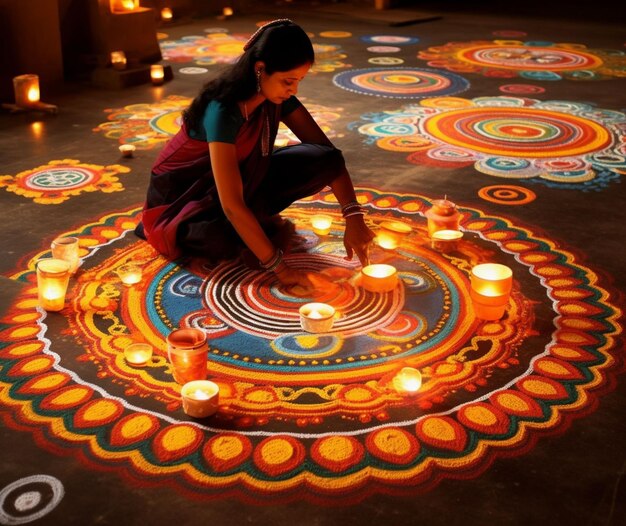 Photo des indiens hindous heureux éclairant deepa le jour de diwali