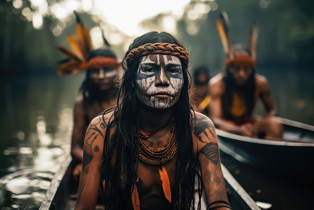 Photo des indigènes d'une tribu dans une rivière de la jungle