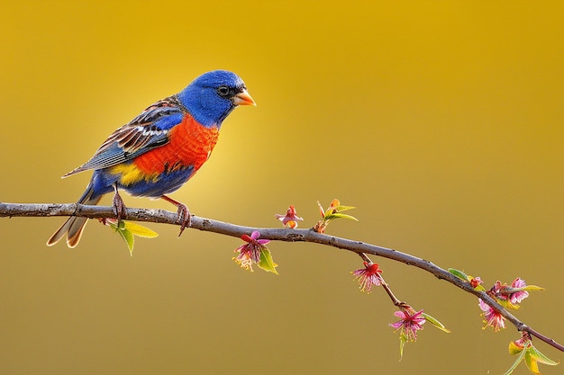 Un indigo perché sur une branche en fleur