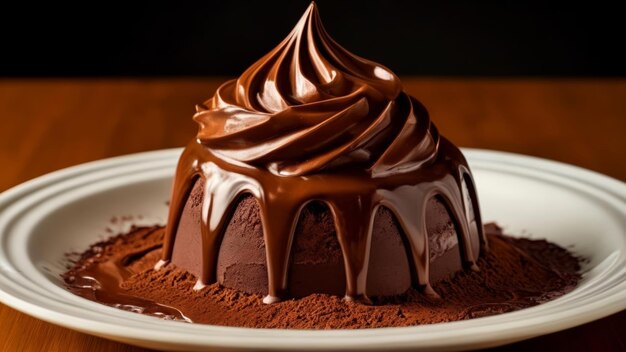 indulgence dans une bouchée gâteau de lave au chocolat avec un tourbillon de sauce au chocolat