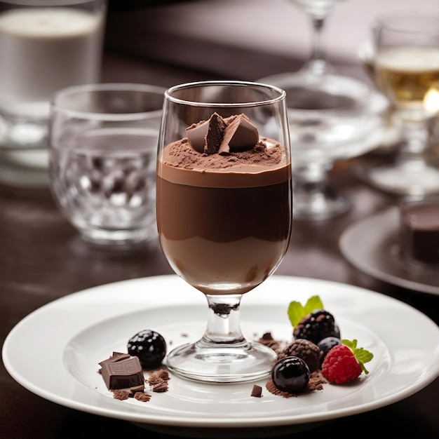 Indulgence devant un verre de dessert au chocolat