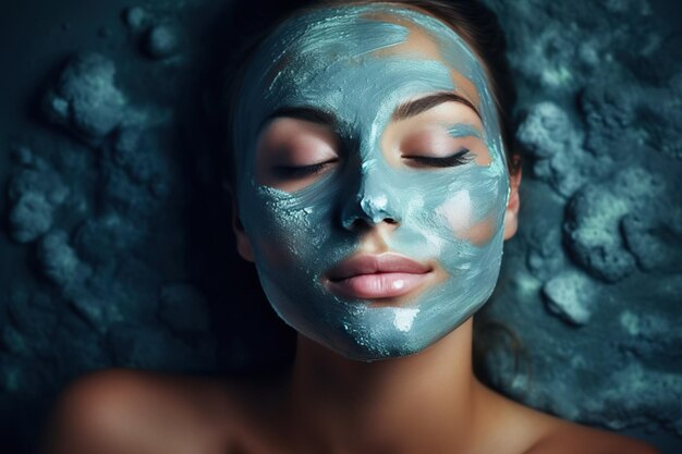 Indulgent Bliss Serene Model Embracing Spa Experience with Facial Beauty Products Mask Pas une personne réelle Generative AI