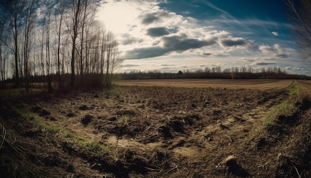 L'industrie agricole prospère dans la scène rurale avec des champs labourés en rangées générés par l'IA