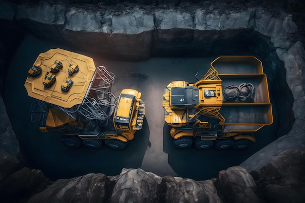 Industrie extractive de la mine à ciel ouvert pour le charbon Grande machinerie de camion minier jaune pour la carrière de charbon Art généré par le réseau de neurones